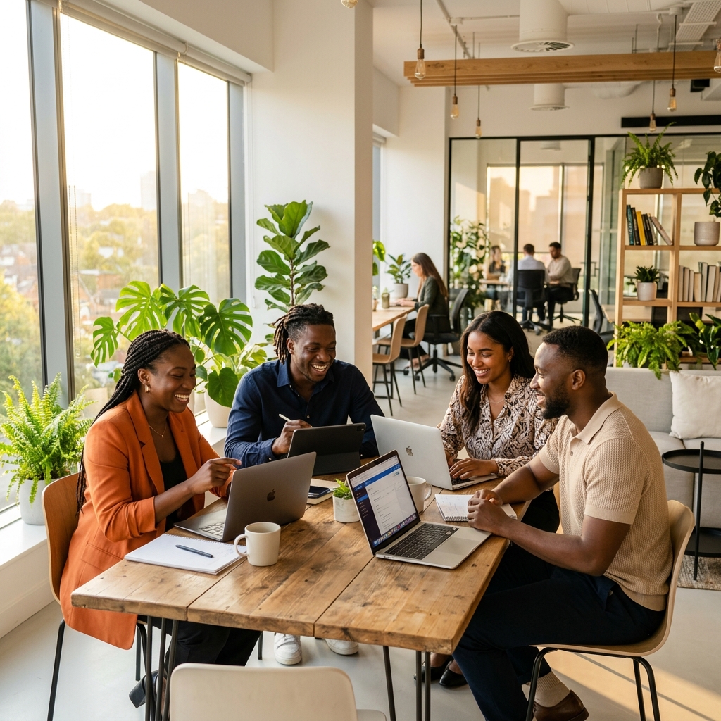 African professionals collaborating in a modern workspace